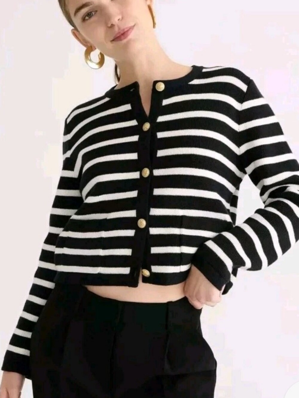 J.Crew relaxed Emilie sweater lady jacket in stripe black/white Size XS